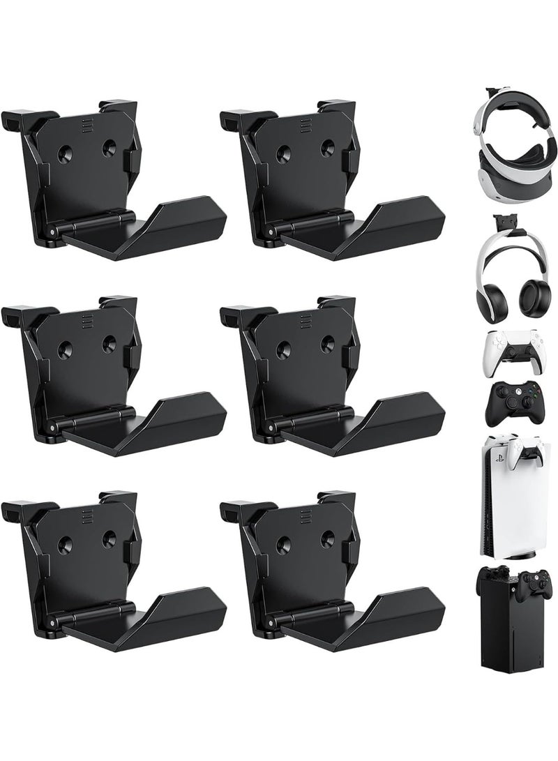 6PCS Removable Game Controller Wall Mount Holders - Strong Adhesive & Screw-Mounted Controller Holder with Headset Hanger Hook  Compatible with Video Game Controllers & Headphones - Image 1